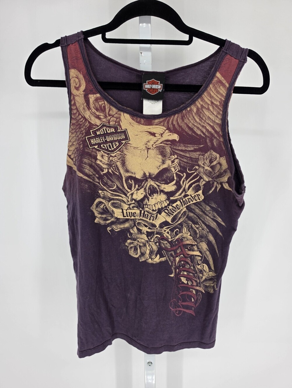 Vintage Y2K Womens Sz M Harley Davidson Live Hard Rider Harder Tank Top
